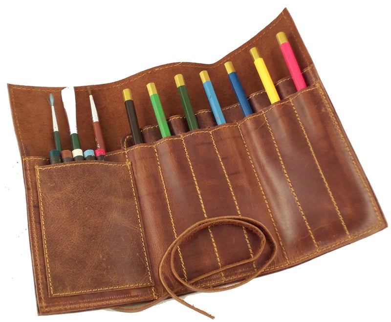 Rustic Ridge Leather Rustic Genuine Leather Pencil Roll - Pen and Pencil Case - Dark Brown - Image 2