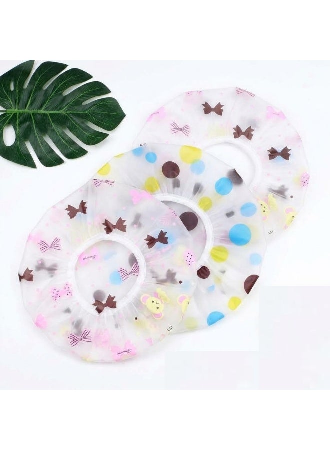 AMM Random Color 3 Pcs Waterproof Shower Caps Reusable Elastic Shower Cap for Women, Large Hair Shower Cover for Long Hair - Image 1