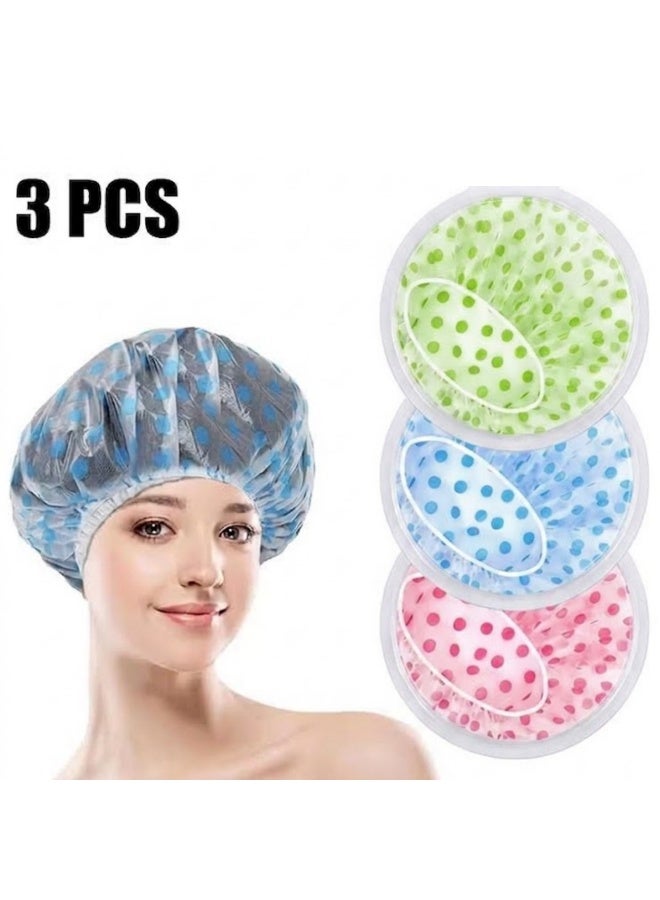 AMM Random Color 3 Pcs Waterproof Shower Caps Reusable Elastic Shower Cap for Women, Large Hair Shower Cover for Long Hair - Image 5