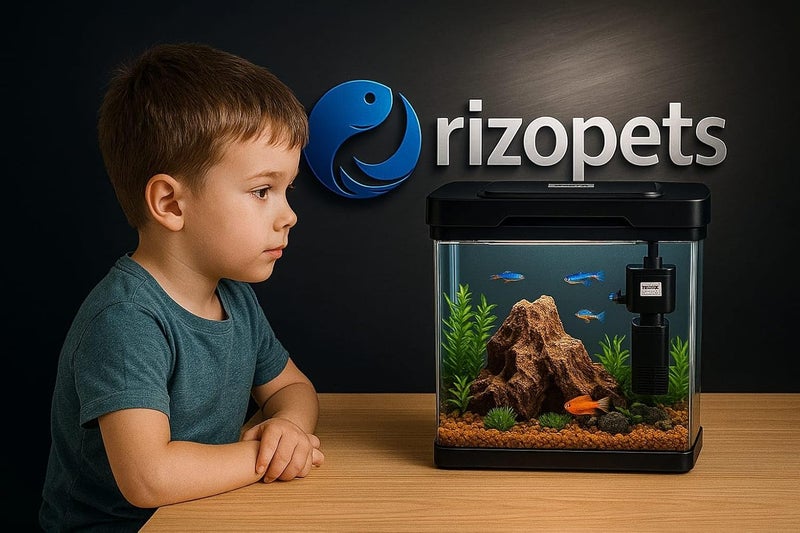 rizopets طقم بدء حوض السمك للأطفال مع فلتر، ضوء LED وزينة | مجموعة حوض سمك مصغرة للمنزل | مثالية لسمك الذهب وبيتا 9 لتر - Image 3