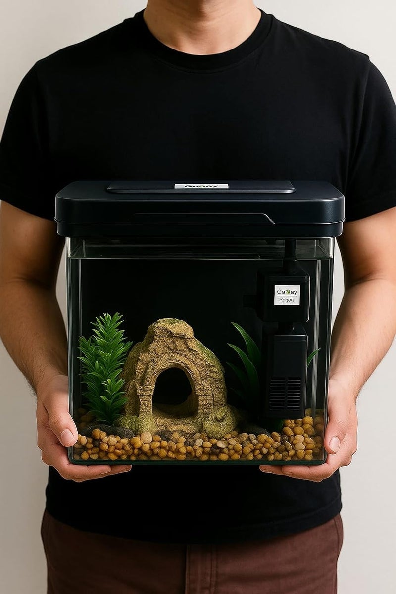 rizopets طقم بدء حوض السمك للأطفال مع فلتر، ضوء LED وزينة | مجموعة حوض سمك مصغرة للمنزل | مثالية لسمك الذهب وبيتا 9 لتر - Image 1