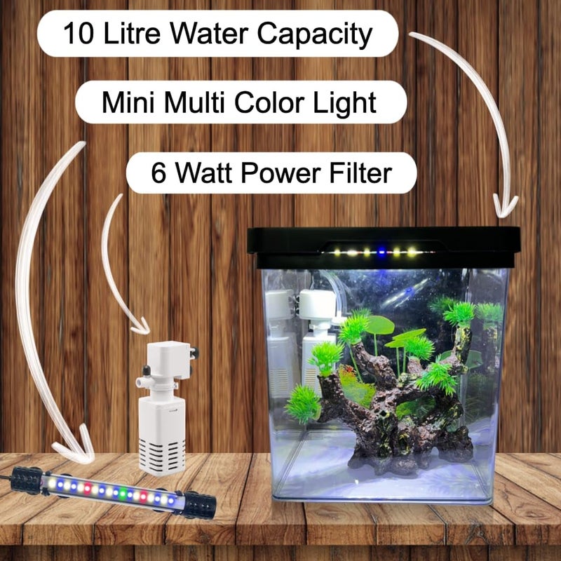 rizopets طقم بدء حوض السمك للأطفال مع فلتر، ضوء LED وزينة | مجموعة حوض سمك مصغرة للمنزل | مثالية لسمك الذهب وبيتا 9 لتر - Image 2