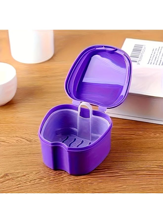 Cyan Blue Durable Plastic Denture Cleaning Box with Filter Net Portable Hygienic Storage - Image 4
