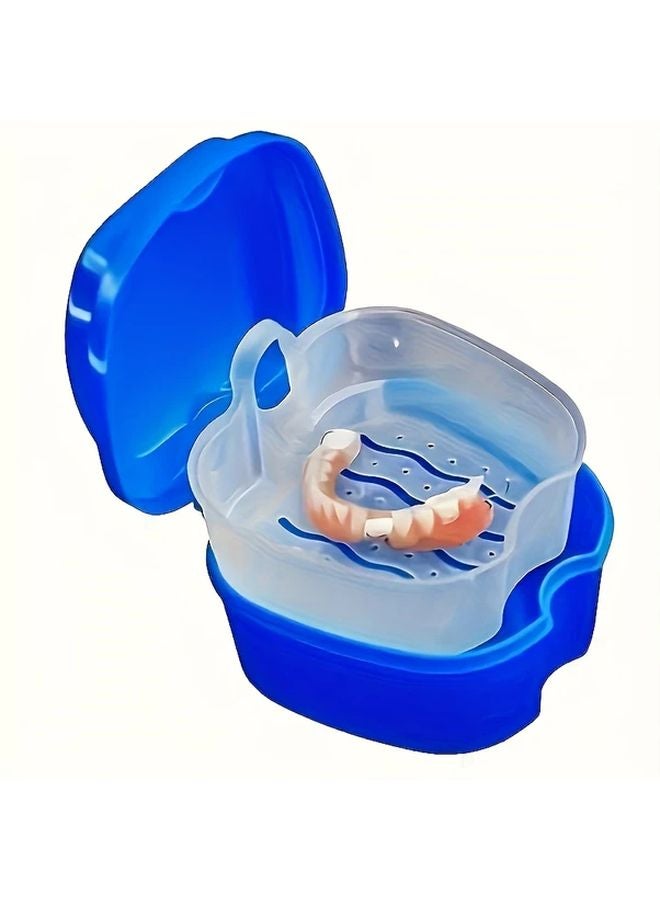 Cyan Blue Durable Plastic Denture Cleaning Box with Filter Net Portable Hygienic Storage - Image 2