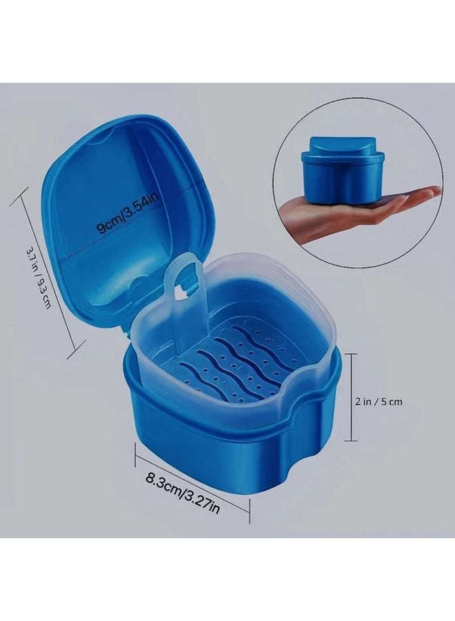 Cyan Blue Durable Plastic Denture Cleaning Box with Filter Net Portable Hygienic Storage - Image 3