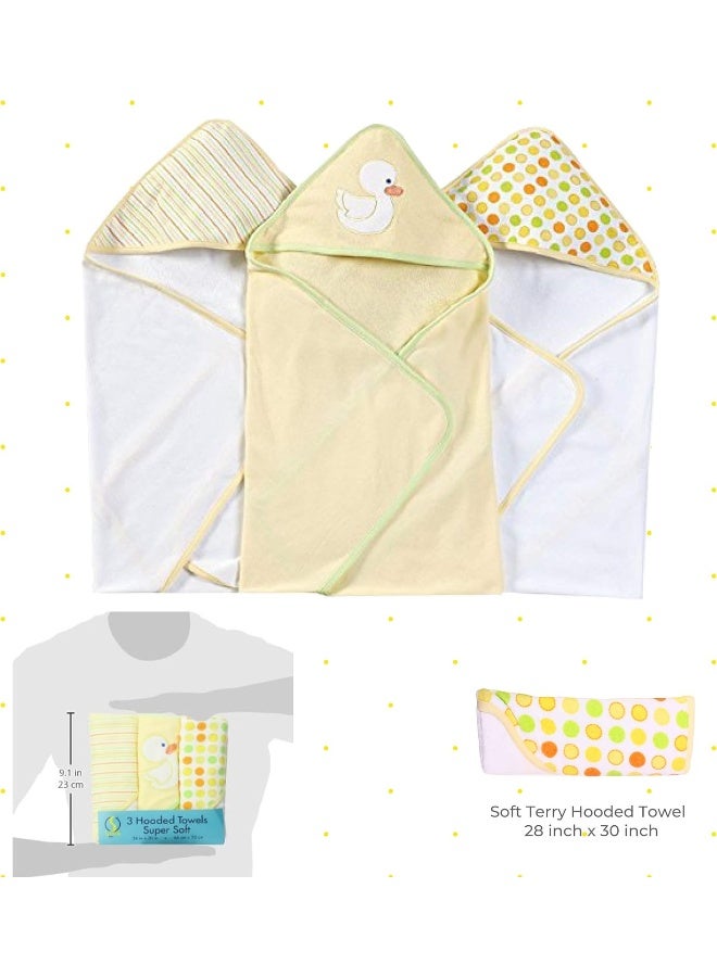 Spasilk Hooded Towel Set for Newborn Boys and Girls, Soft Terry Towel Set, Pack of 3, Yellow Duck - Image 3