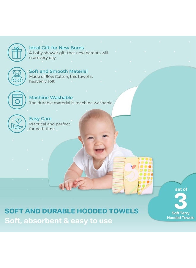 Spasilk Hooded Towel Set for Newborn Boys and Girls, Soft Terry Towel Set, Pack of 3, Yellow Duck - Image 5