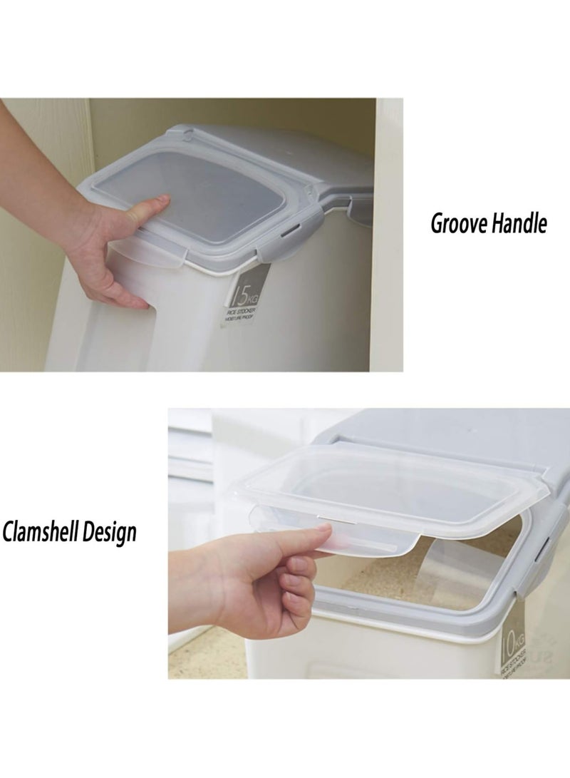 BLOOMING TIME Grain & Rice Storage Bin Set – 15kg Large Food Containers with Leak-Proof Locking Lid, Plastic Cereal & Pet Food Storage, 2-Pack - Image 3