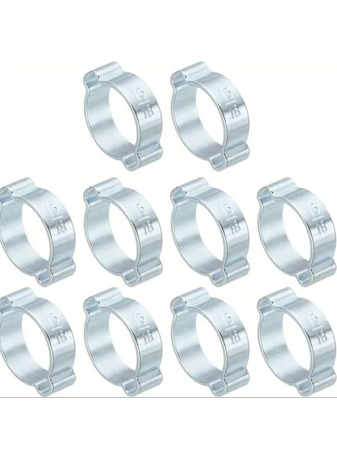 10Pcs 15mm 18mm Double Ear Clamps Metal Hose Pipe Air Line Securement Automotive - Image 1