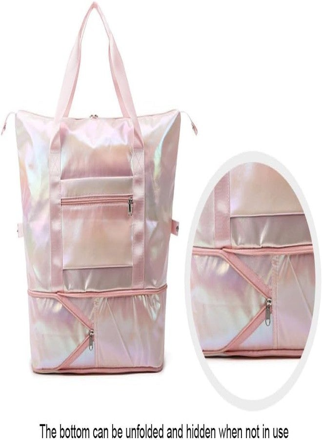 AREO holgraphic Foldable Gym Bag for Women, Sports Travel Duffel Bag, Weekender Overnight Bag, Travel, Yoga, Luxury Handbag Expandable Folding Bag, Lightweight Water Resistant (Dazzling Gold) - Image 4