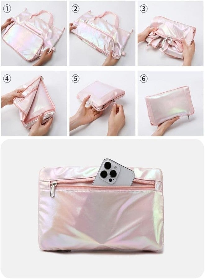AREO holgraphic Foldable Gym Bag for Women, Sports Travel Duffel Bag, Weekender Overnight Bag, Travel, Yoga, Luxury Handbag Expandable Folding Bag, Lightweight Water Resistant (Dazzling Gold) - Image 5