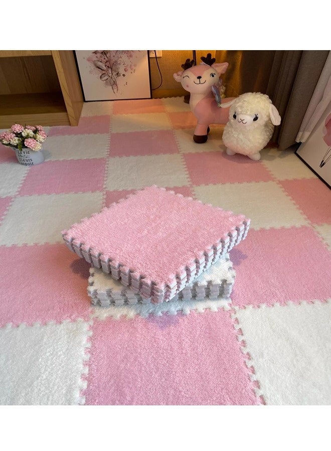 12-Pieces Puzzle Foam Play Indoor Mat, Soft Plush EVA Play Mat, Square Interlocking Baby Play Mat Set with Edges, Durable High Quality And Long Lasting, for Floor Protection, Baby Floor Mat for Kids Room Home Parlor Bedroom (Pink+White, 30x30cm)  - Image 5