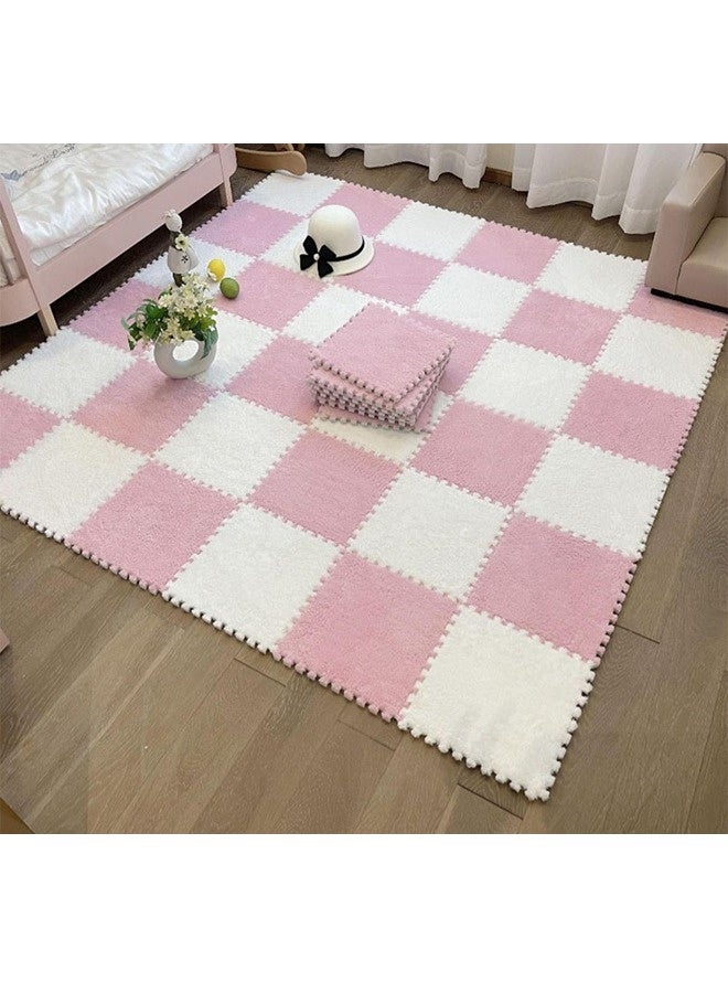 12-Pieces Puzzle Foam Play Indoor Mat, Soft Plush EVA Play Mat, Square Interlocking Baby Play Mat Set with Edges, Durable High Quality And Long Lasting, for Floor Protection, Baby Floor Mat for Kids Room Home Parlor Bedroom (Pink+White, 30x30cm)  - Image 3