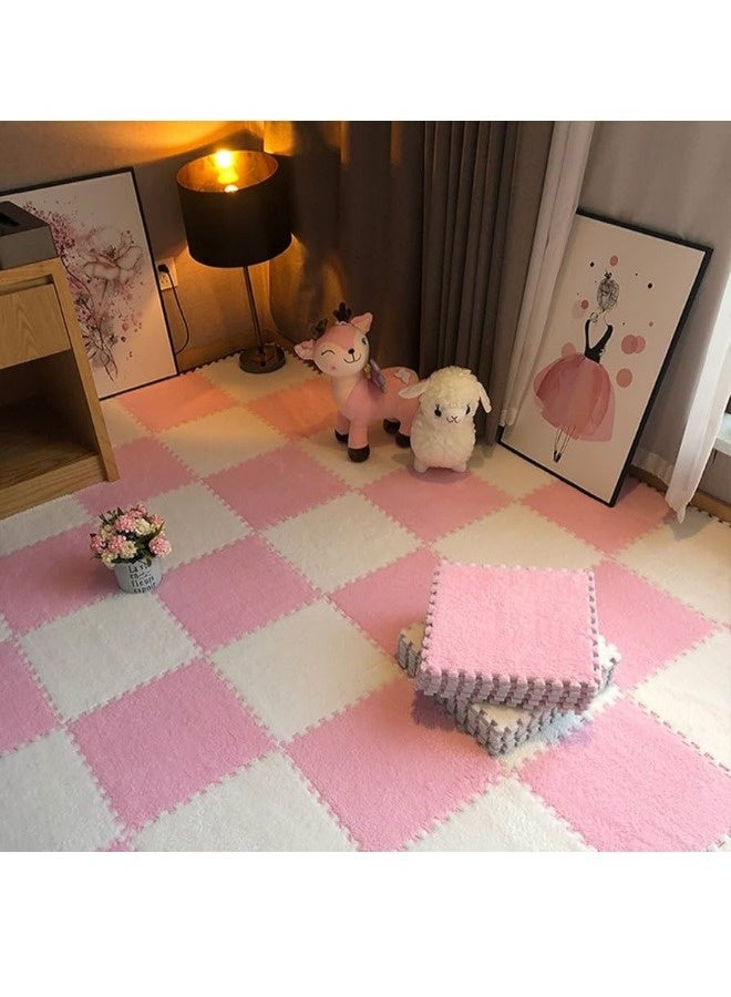 12-Pieces Puzzle Foam Play Indoor Mat, Soft Plush EVA Play Mat, Square Interlocking Baby Play Mat Set with Edges, Durable High Quality And Long Lasting, for Floor Protection, Baby Floor Mat for Kids Room Home Parlor Bedroom (Pink+White, 30x30cm)  - Image 4