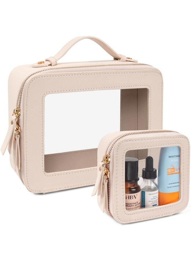 LETGO Clear Makeup Bags Set - Tsa Approved Toiletry Bag With Handle Large Opening, Clear Toiletry Bags Case Pouch For Traveling Travel Car Orangizer Storage Essentials(Mini+Large Beige)  - Image 1