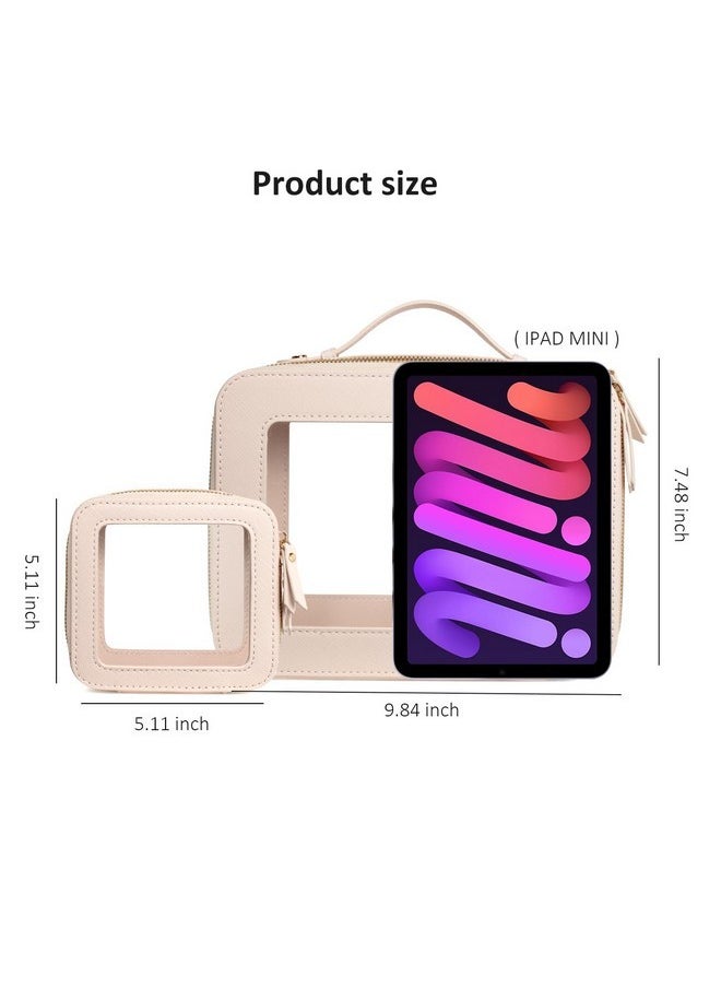 LETGO Clear Makeup Bags Set - Tsa Approved Toiletry Bag With Handle Large Opening, Clear Toiletry Bags Case Pouch For Traveling Travel Car Orangizer Storage Essentials(Mini+Large Beige)  - Image 2