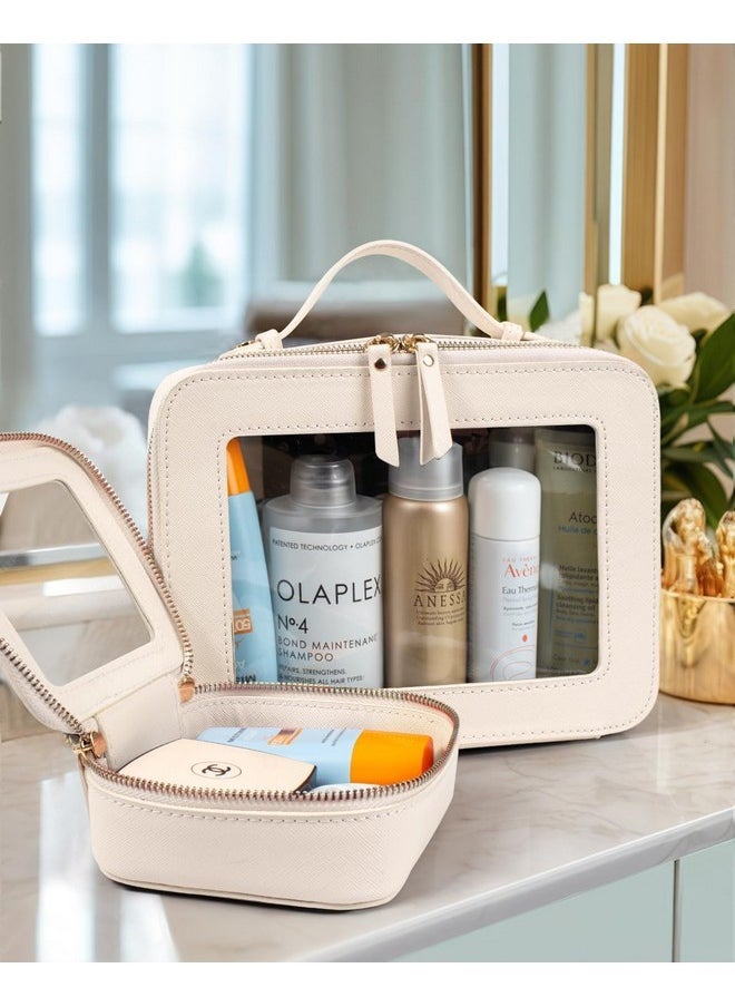 LETGO Clear Makeup Bags Set - Tsa Approved Toiletry Bag With Handle Large Opening, Clear Toiletry Bags Case Pouch For Traveling Travel Car Orangizer Storage Essentials(Mini+Large Beige)  - Image 3