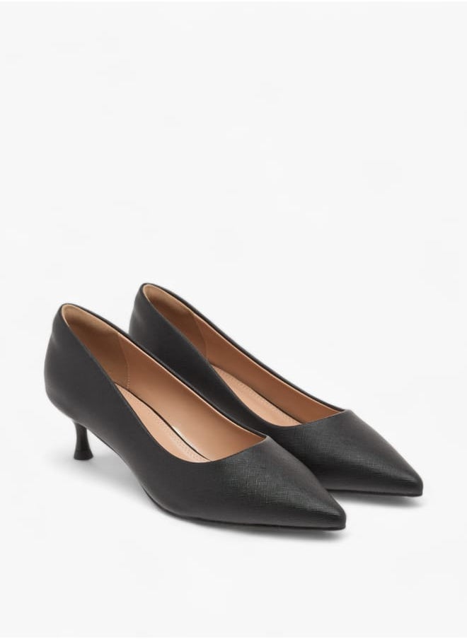 Celeste - Womens Solid Slip-On Pumps With Pointed Toe And Kitten Heels - Image 1