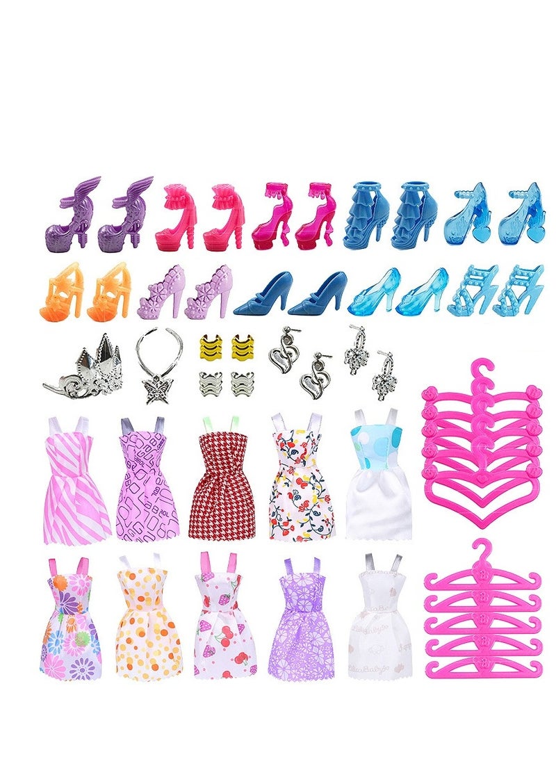 MIXDE 50-Piece Doll Clothes and Accessories for Girl Doll Different Occasions Fashion Doll Dresses and Shoes Doll Accessories - Image 1