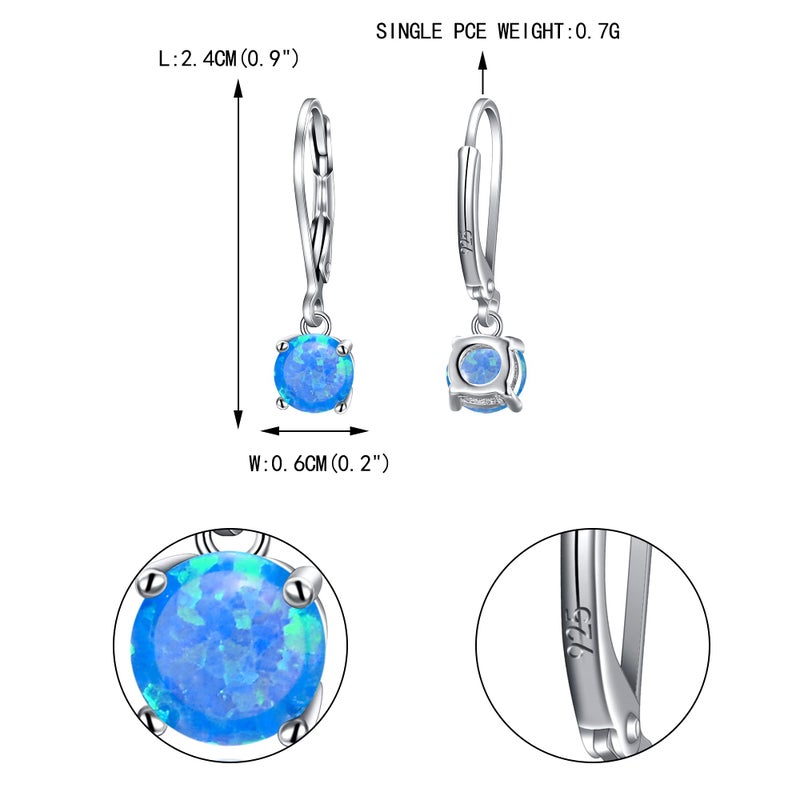 EVER FAITH 925 Sterling Silver Ear Jewelry Single 6MM Round White Opal Simple Leverback Dangle Earrings for Women - Image 5