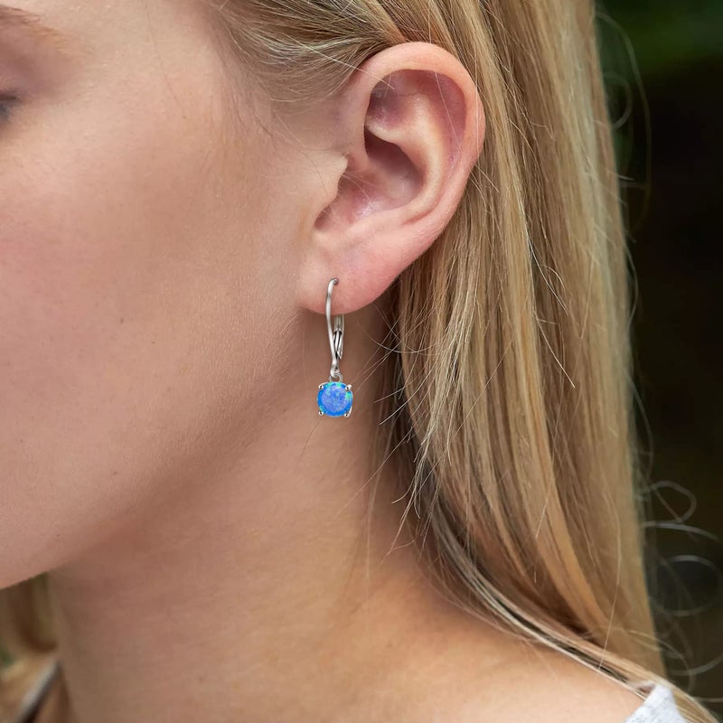 EVER FAITH 925 Sterling Silver Ear Jewelry Single 6MM Round White Opal Simple Leverback Dangle Earrings for Women - Image 3
