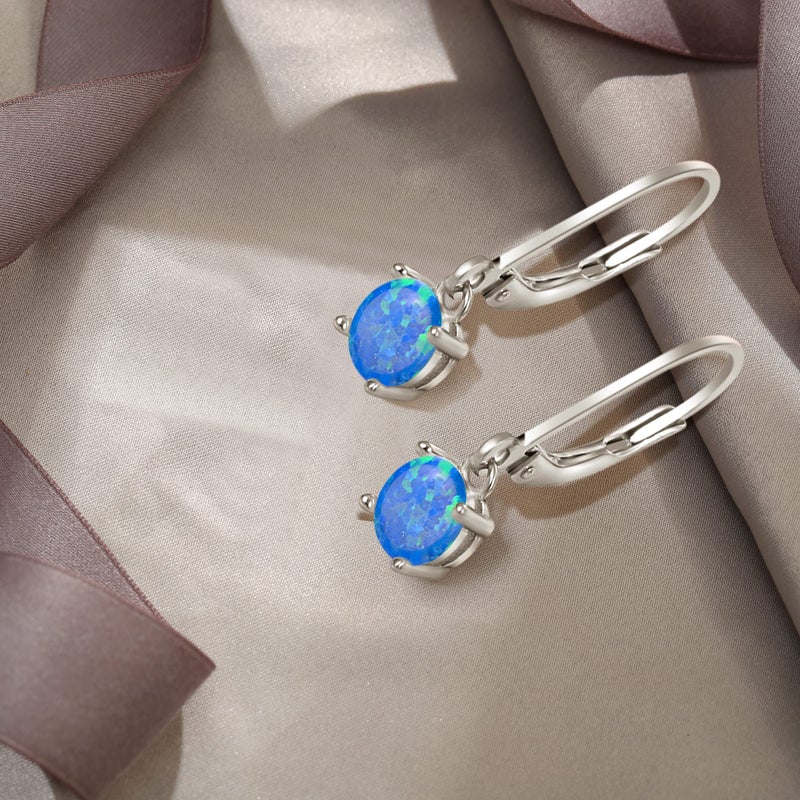 EVER FAITH 925 Sterling Silver Ear Jewelry Single 6MM Round White Opal Simple Leverback Dangle Earrings for Women - Image 4