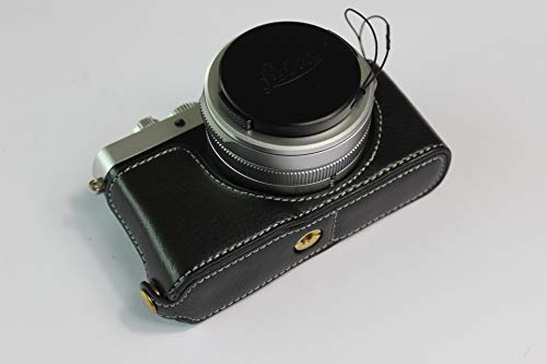 BolinUS D-Lux 7 Case, BolinUS Handmade Genuine Real Leather Half Camera Case Bag Cover for Leica D-Lux 7 Bottom Opening Version + Hand Strap (Black) - Image 1