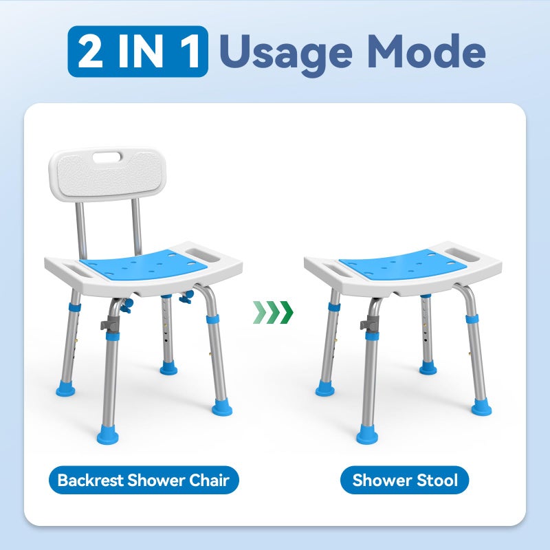 Loyoda Shower Chair for Inside Shower with Removable Back, Adjustable Height, FSA/HSA Eligible Bathroom Stool Supprts up to 400lbs - Image 3