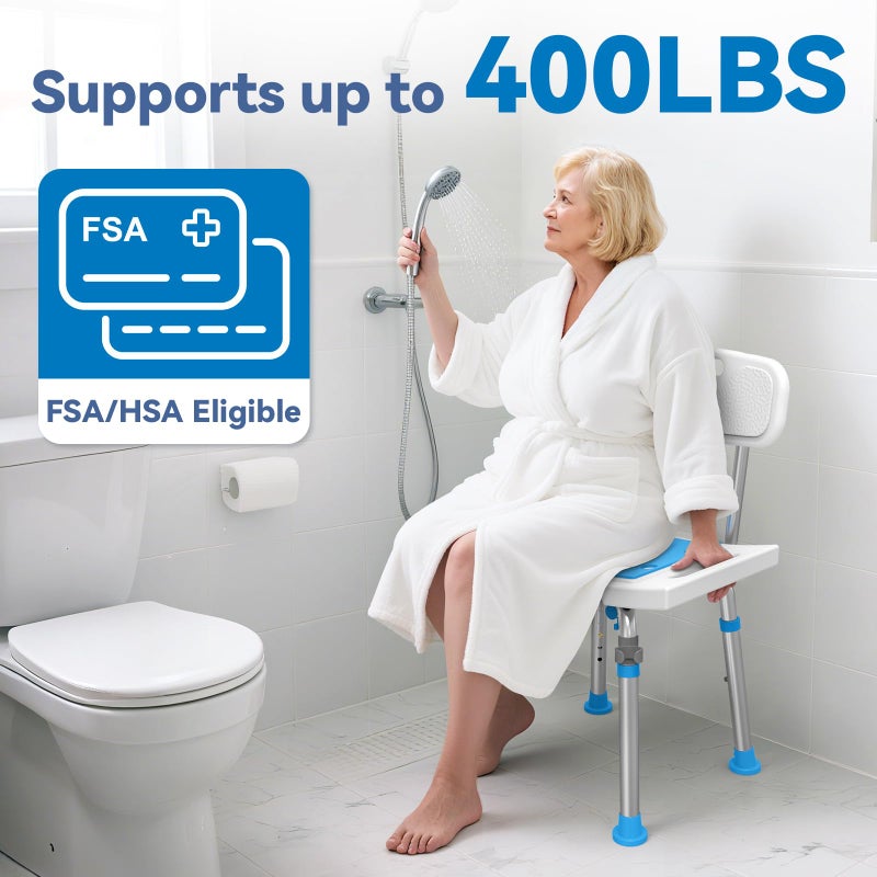 Loyoda Shower Chair for Inside Shower with Removable Back, Adjustable Height, FSA/HSA Eligible Bathroom Stool Supprts up to 400lbs - Image 2