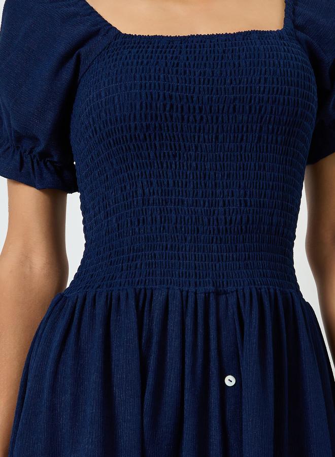 Maxim Creation Navy Blue Smocked Bodice Knee Length Dress - Image 4