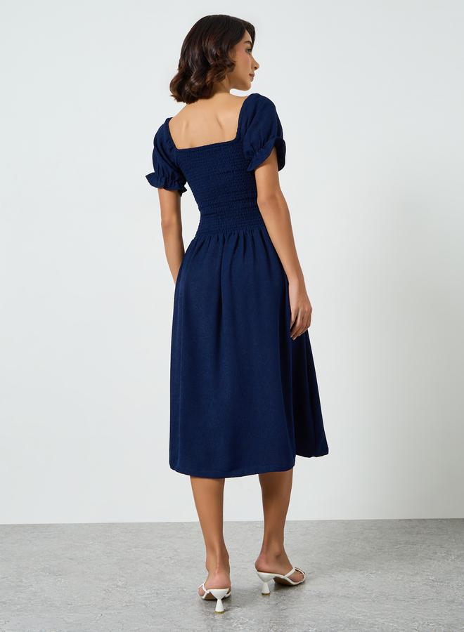 Maxim Creation Navy Blue Smocked Bodice Knee Length Dress - Image 5