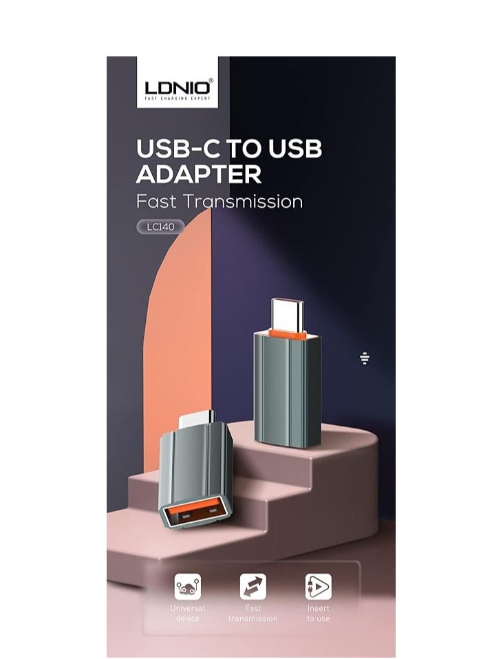 LDNIO LC140 USB-A To Type-C Adapter , Fast transmission , Universal device , Insert to use , Aluminum Material - Grey