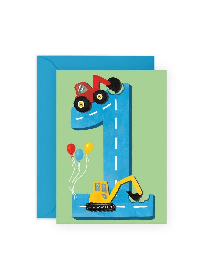 Central 23 First Birthday Card For Boys Happy 1St Birthday Age 1 One Year Old Tractors Greeting Card Fun Construction Vehicle Themed Card For Kids Son Grandson Toddler - Image 1