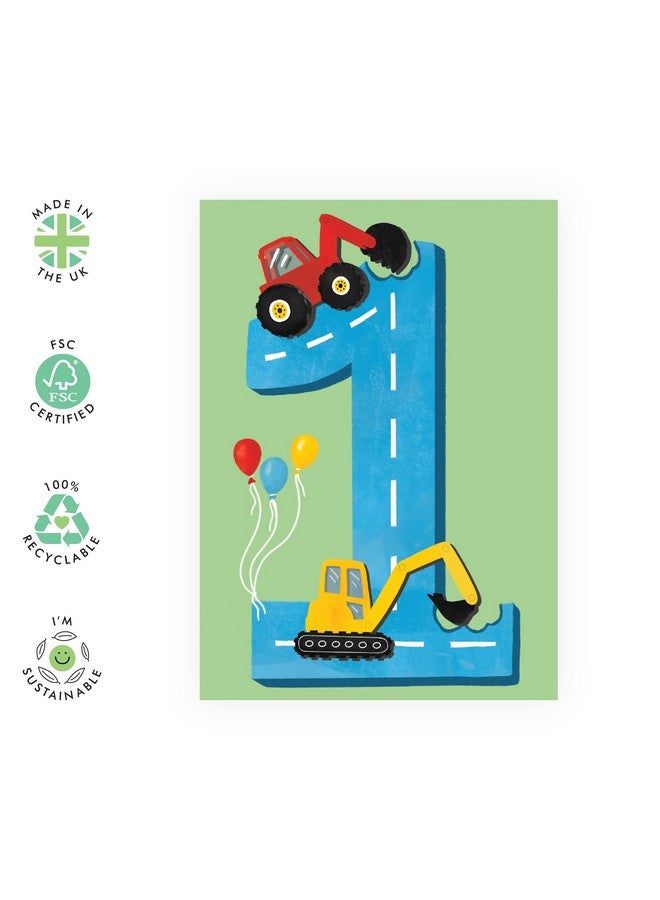 Central 23 First Birthday Card For Boys Happy 1St Birthday Age 1 One Year Old Tractors Greeting Card Fun Construction Vehicle Themed Card For Kids Son Grandson Toddler - Image 2