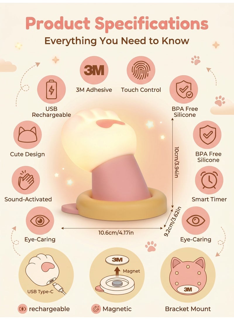 Laoybho Night Light For Kids, Cat Claw Magnetic Wall Light, Bedside Touch Lamp, Funny Dimmable Silicone Nightlight, Funny Gifts for Women Men Family Friends Colleagues Neighbors, Kitchen Office Room Decor - Image 3