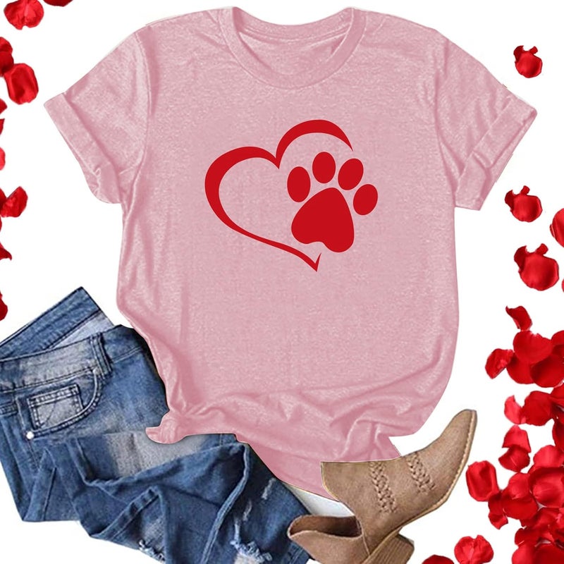 klarako Valentine's Day Custom T Shirt for Girlfriend, Women Cute Love Heart Print Short Sleeve Couples Tops Loose Pullover - Image 2