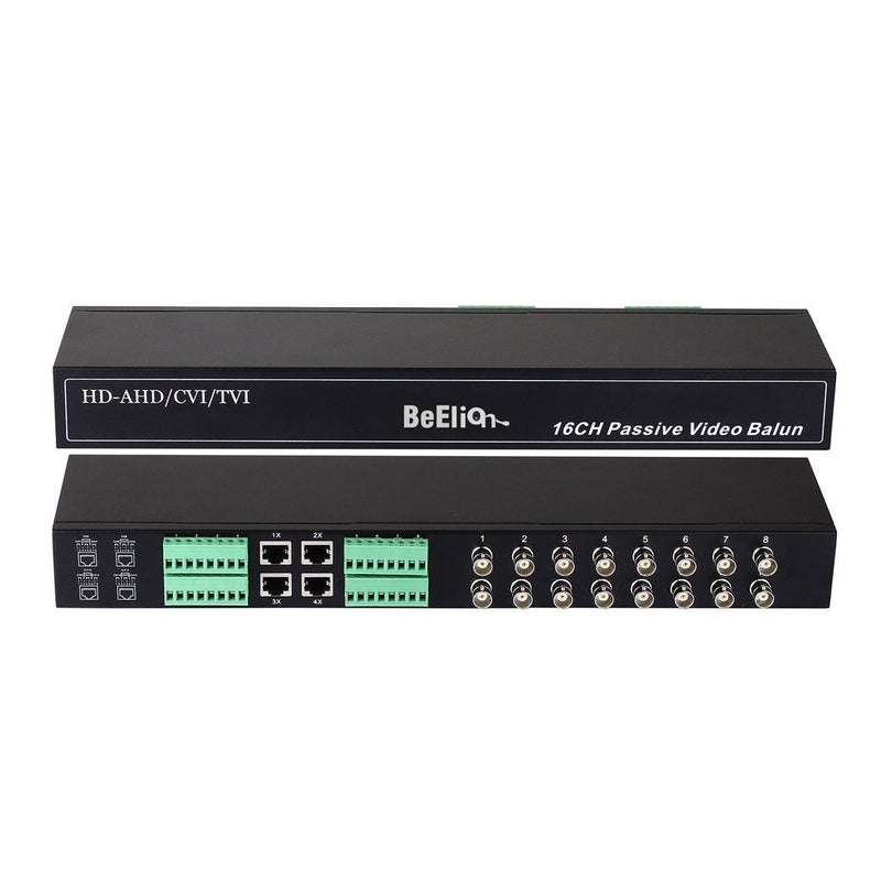 16Channel HeavyDuty Metal Video Balun Transceiver BNC to RJ45 Converter for CCTV DVR Surge Protection CAT56 Compatible 1U Rack Mount