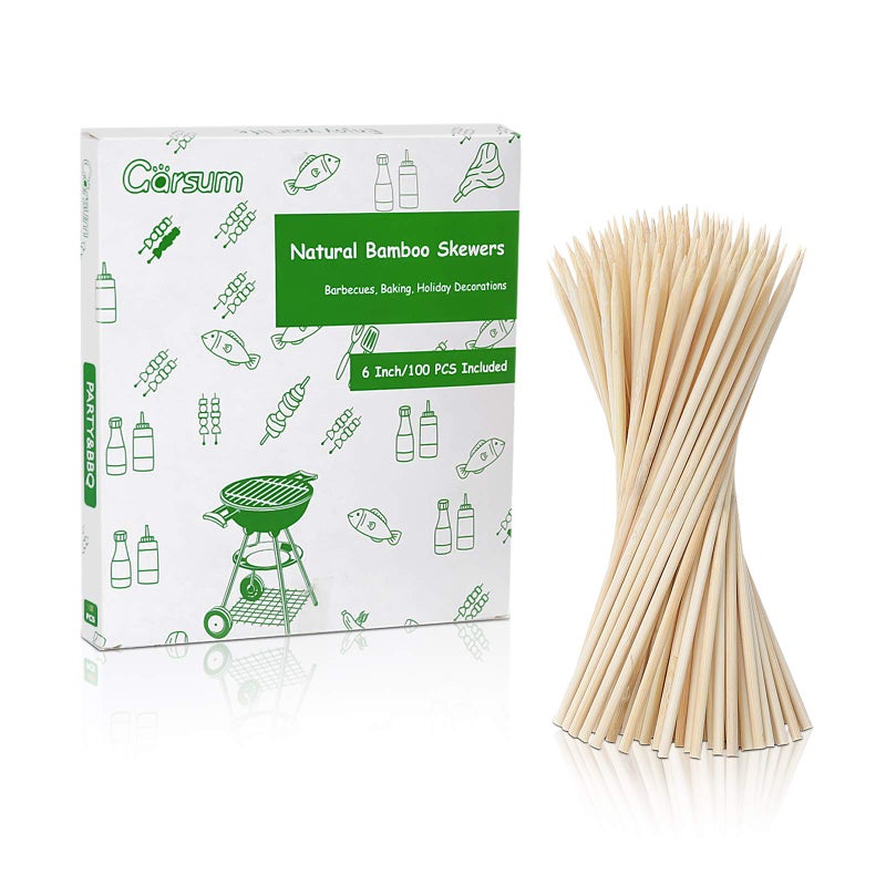 Garsum Natural BBQ Bamboo Skewers Wooden Skewers for Assorted Fruits Kebabs Grill Highly Renewable Natural Resources Suitable for Kitchen Party Food Catering and Crafting 6100 PCS