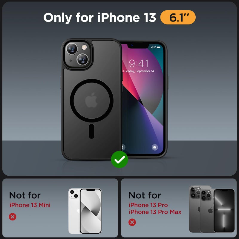Miracase Magnetic for iPhone 13 Case 6.1 inch (Compatible with MagSafe)ï¼ˆwith 2X Screen Protectorsï¼‰ Military-Grade Protection, Anti-Fingerprint Translucent Matte Phone Case Cover, Black - Image 2