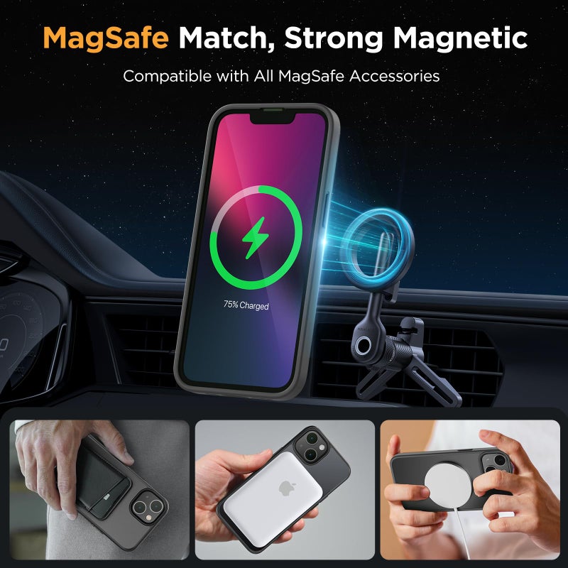 Miracase Magnetic for iPhone 13 Case 6.1 inch (Compatible with MagSafe)ï¼ˆwith 2X Screen Protectorsï¼‰ Military-Grade Protection, Anti-Fingerprint Translucent Matte Phone Case Cover, Black - Image 3