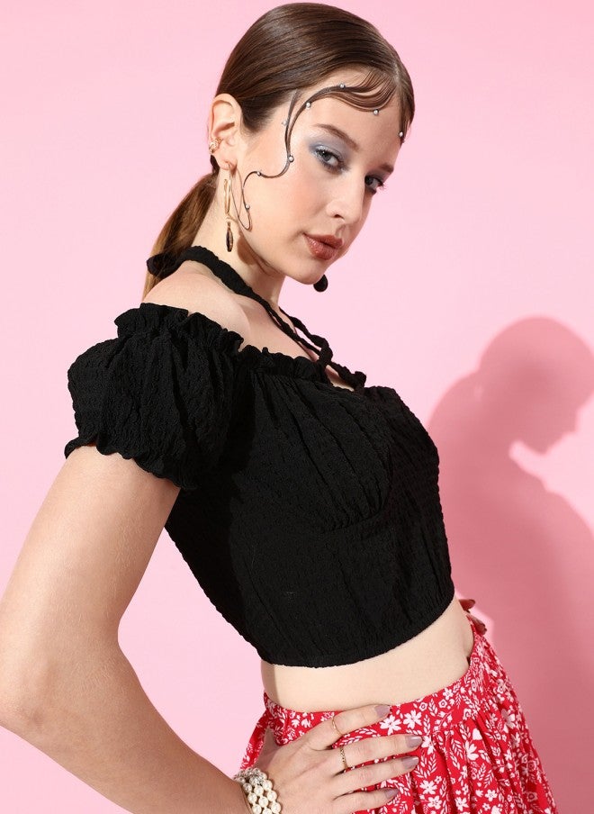 Athena Black Solid Twist & Knot Top - Image 3