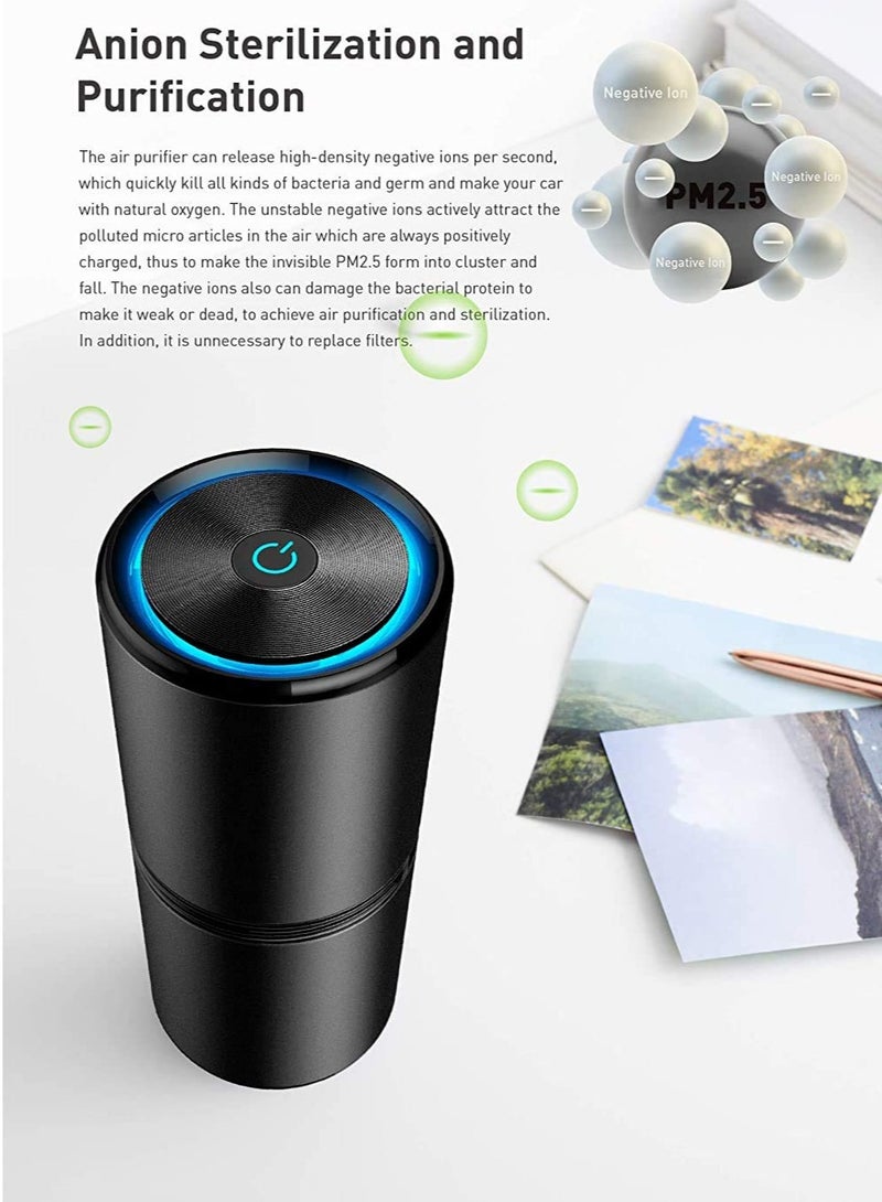 Zikra Portable Car Air Purifier Ionizer - 12 Million Negative Ions, Silent 27dB Freshener for Small Spaces, Effectively Removes Dust, Pet Odors, and Pollen (Black) - Image 4