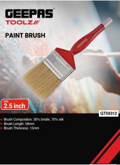 GEEPAS Geepas 2.5" Paint Brush GT59312, 30% Bristles and 70% Silk, Ideal For a Variety of Surfaces and Paints, Suitable for Home and Business Use, Red  - Image 4