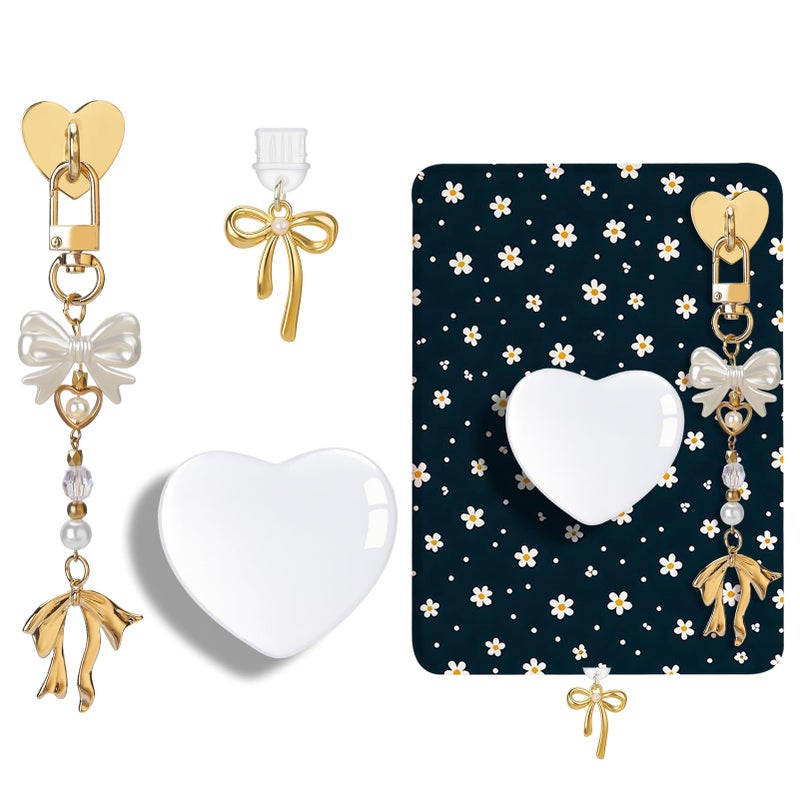 AIERSA Cute Charms Set for Kindle,Including Dust Plug Charm Type C/USB C,Heart Grip Holder, Keychains with Hook for Kindle Accessories,Compatible for Kindle Paperwhite 11th 12th Generation-White - Image 1