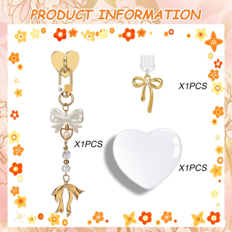 AIERSA Cute Charms Set for Kindle,Including Dust Plug Charm Type C/USB C,Heart Grip Holder, Keychains with Hook for Kindle Accessories,Compatible for Kindle Paperwhite 11th 12th Generation-White - Image 3
