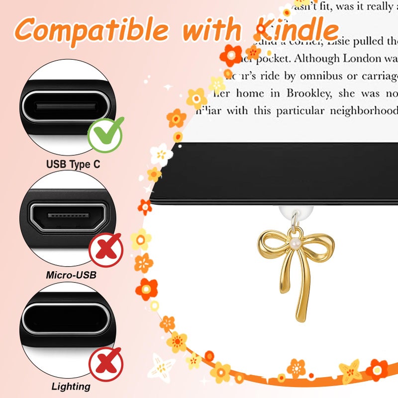 AIERSA Cute Charms Set for Kindle,Including Dust Plug Charm Type C/USB C,Heart Grip Holder, Keychains with Hook for Kindle Accessories,Compatible for Kindle Paperwhite 11th 12th Generation-White - Image 4