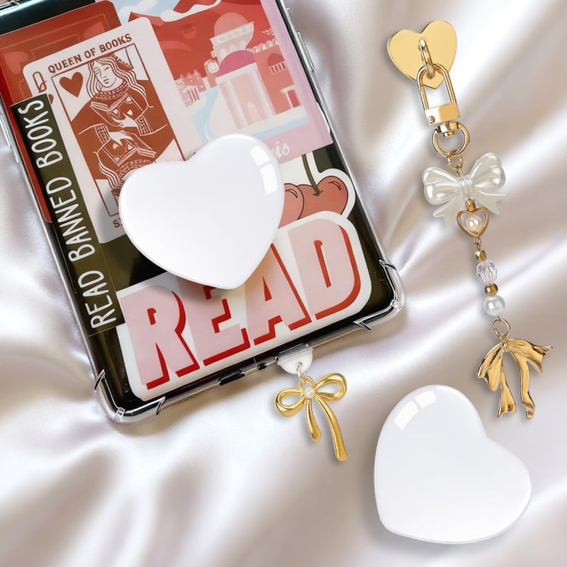 AIERSA Cute Charms Set for Kindle,Including Dust Plug Charm Type C/USB C,Heart Grip Holder, Keychains with Hook for Kindle Accessories,Compatible for Kindle Paperwhite 11th 12th Generation-White - Image 2
