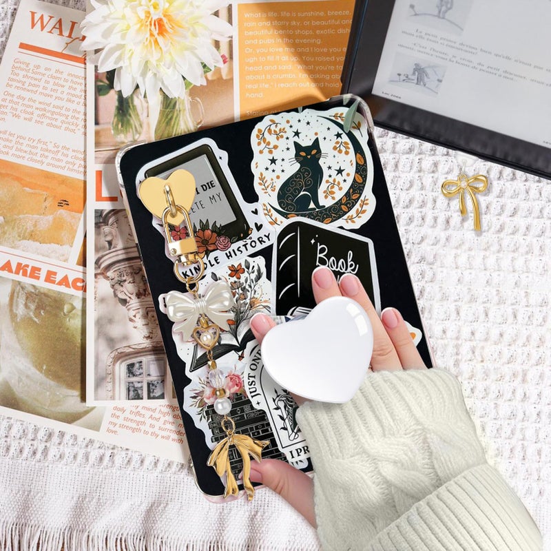 AIERSA Cute Charms Set for Kindle,Including Dust Plug Charm Type C/USB C,Heart Grip Holder, Keychains with Hook for Kindle Accessories,Compatible for Kindle Paperwhite 11th 12th Generation-White - Image 5