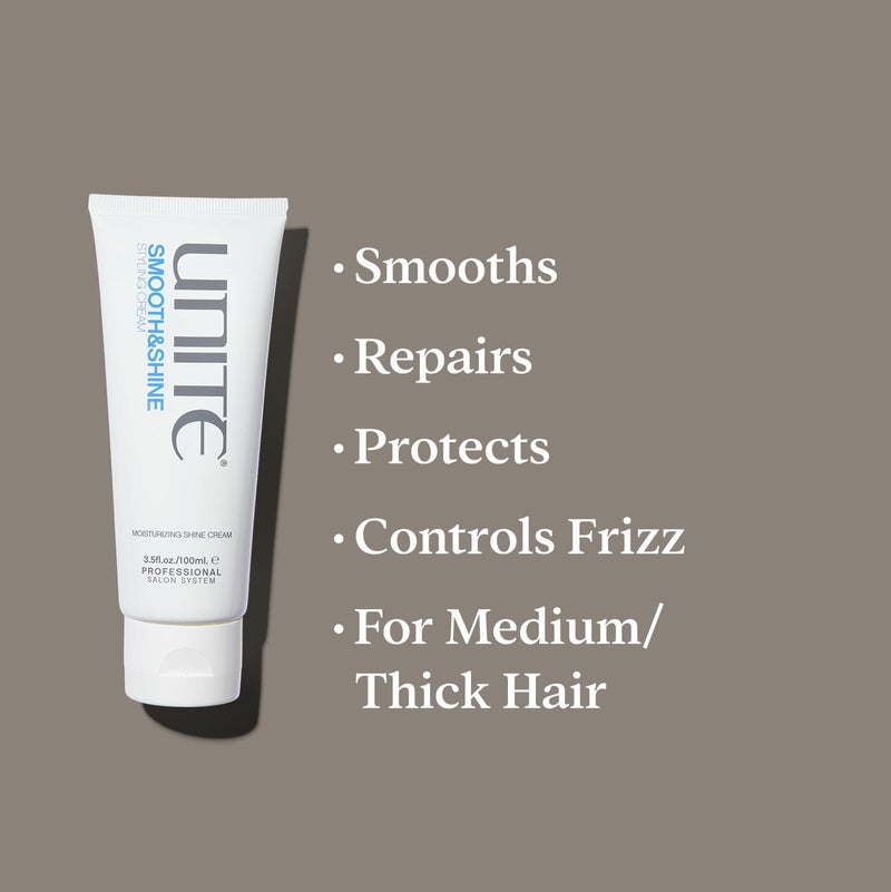 UNITE Hair - SMOOTH&SHINE Styling Cream - Tames Frizz, Adds Shine & Softness - Hydrates, Protects & Repairs with Argan Oil, Coconut & Honey - Ideal for Medium to Thick Hair - 3.5 oz - Image 2