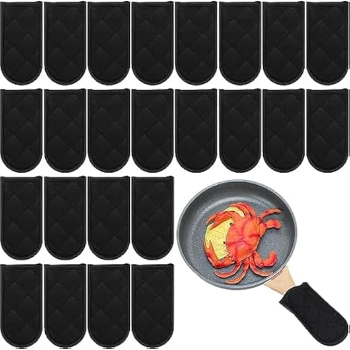 NALACAL أغطية سوداء لمقابض المقالي الساخنة، أغطية أكمام لمقابض المقالي المقاومة للحرارة، قفازات مقبض من الحديد الزهر قابلة للغسل في الغسالة، قفازات مقبض للمطبخ، أدوات طهي للخبز، مشروع حرفي لجميع أنواع أدوات الطهي، عبوة من 5 قطع - Image 1